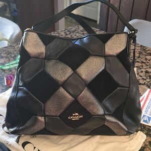 Coach Black and Silver Patchwork Shoulder Bag